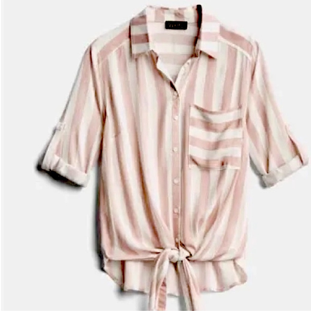 VIXBE striped tan & cream button down top Size L